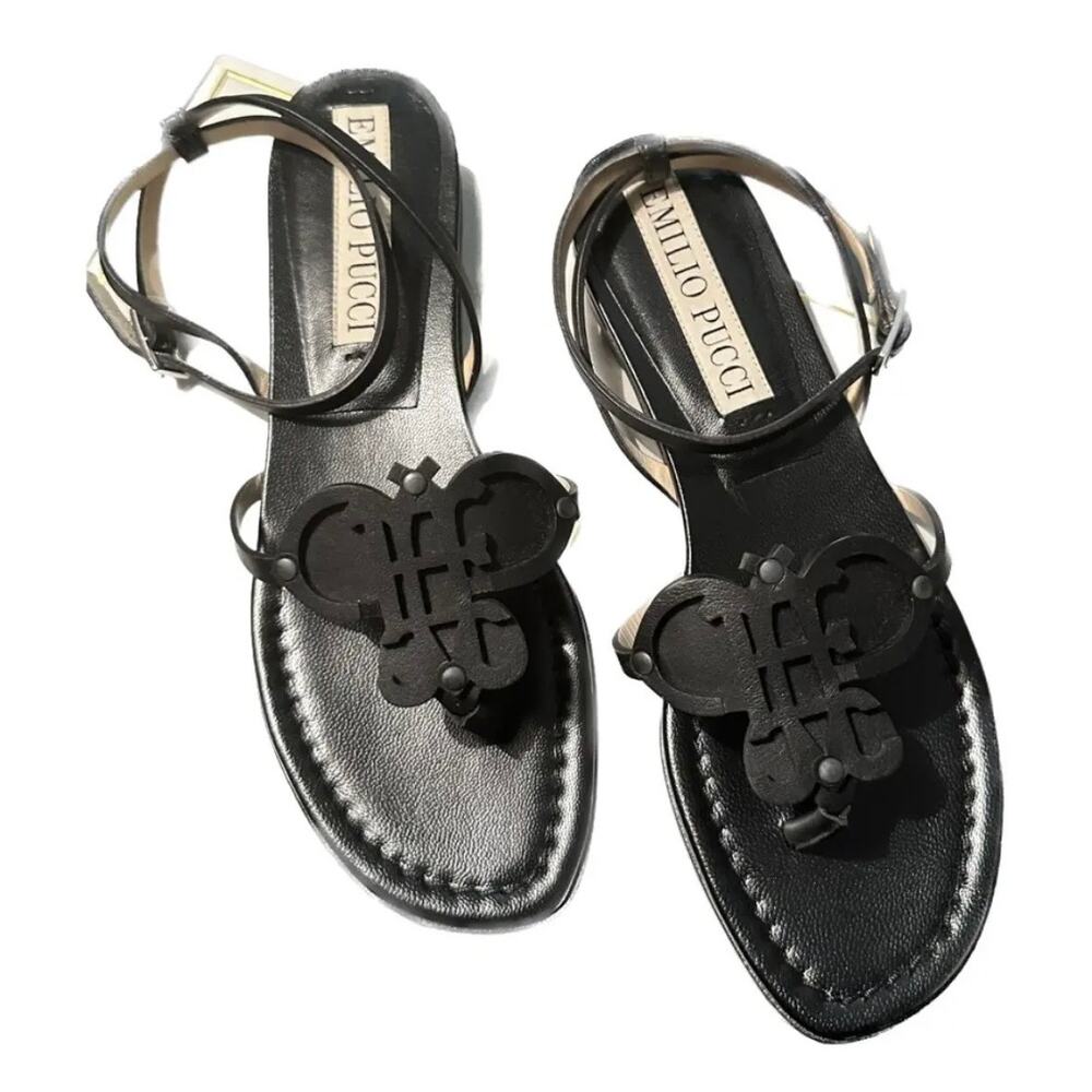 Emilio Pucci Flip Flop Black Leather Sandals 39/ US 9